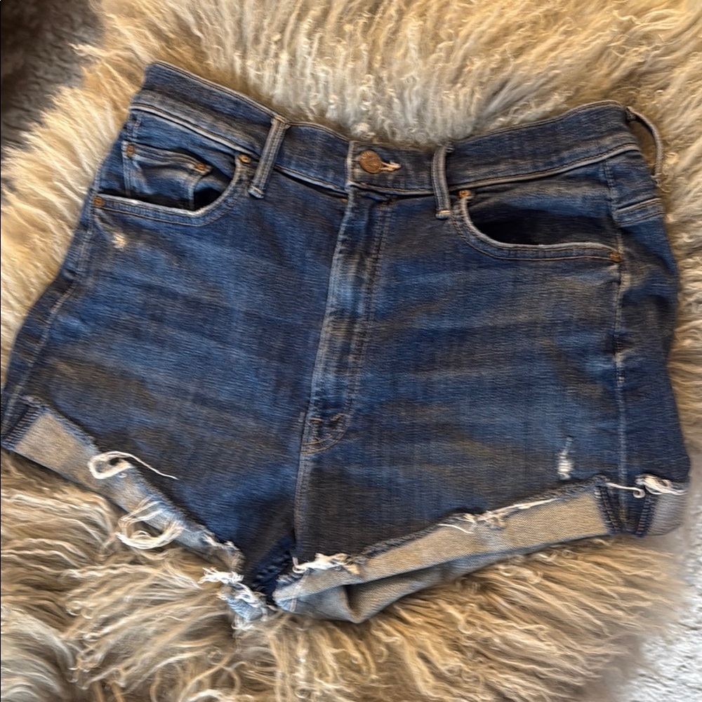 MOTHER High Waisted Rascal Slit Flip Chew Denim Shorts (Off Duty)